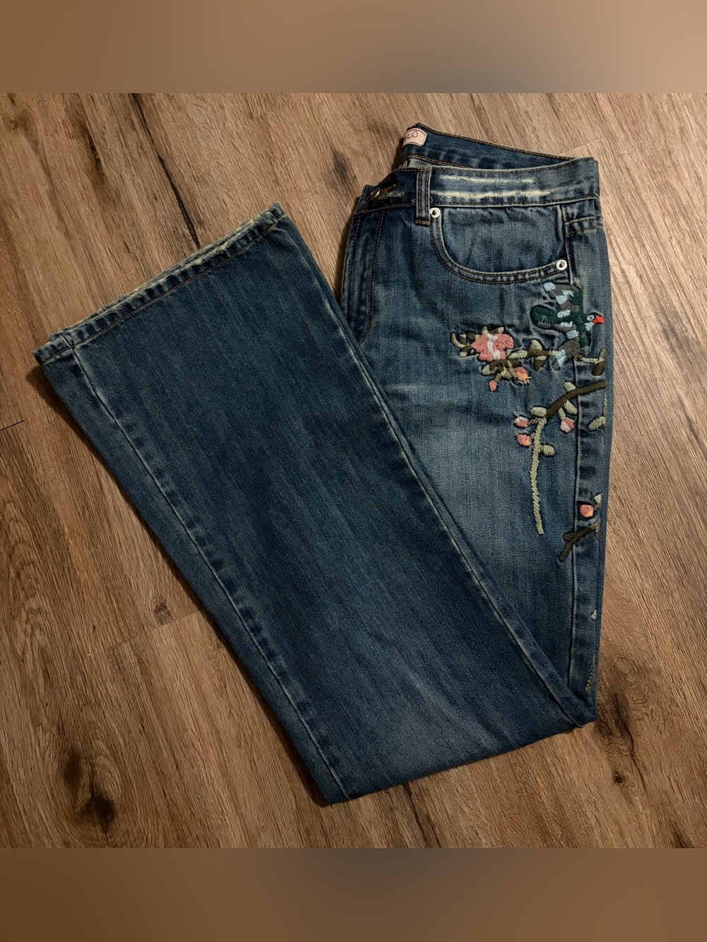 FYLO Dark Blue Embroidered Flare/Boot Cut Jeans